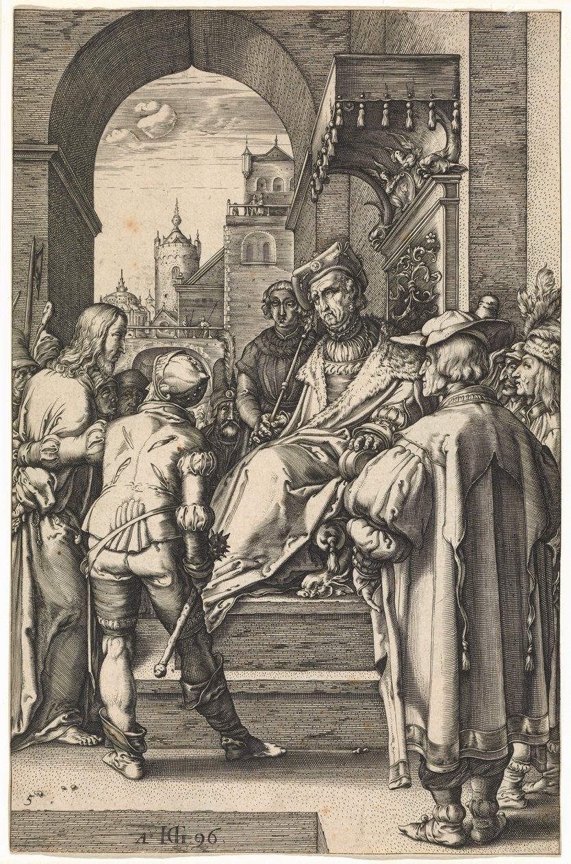 Kristus Pilatuksen edessä, vuoden 1596 jälkeen (kaiverrus) tekijältä Hendrik Goltzius