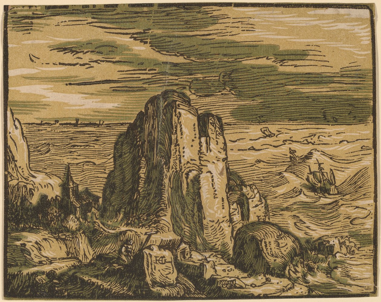Kallio meren rannalla tekijältä Hendrik Goltzius