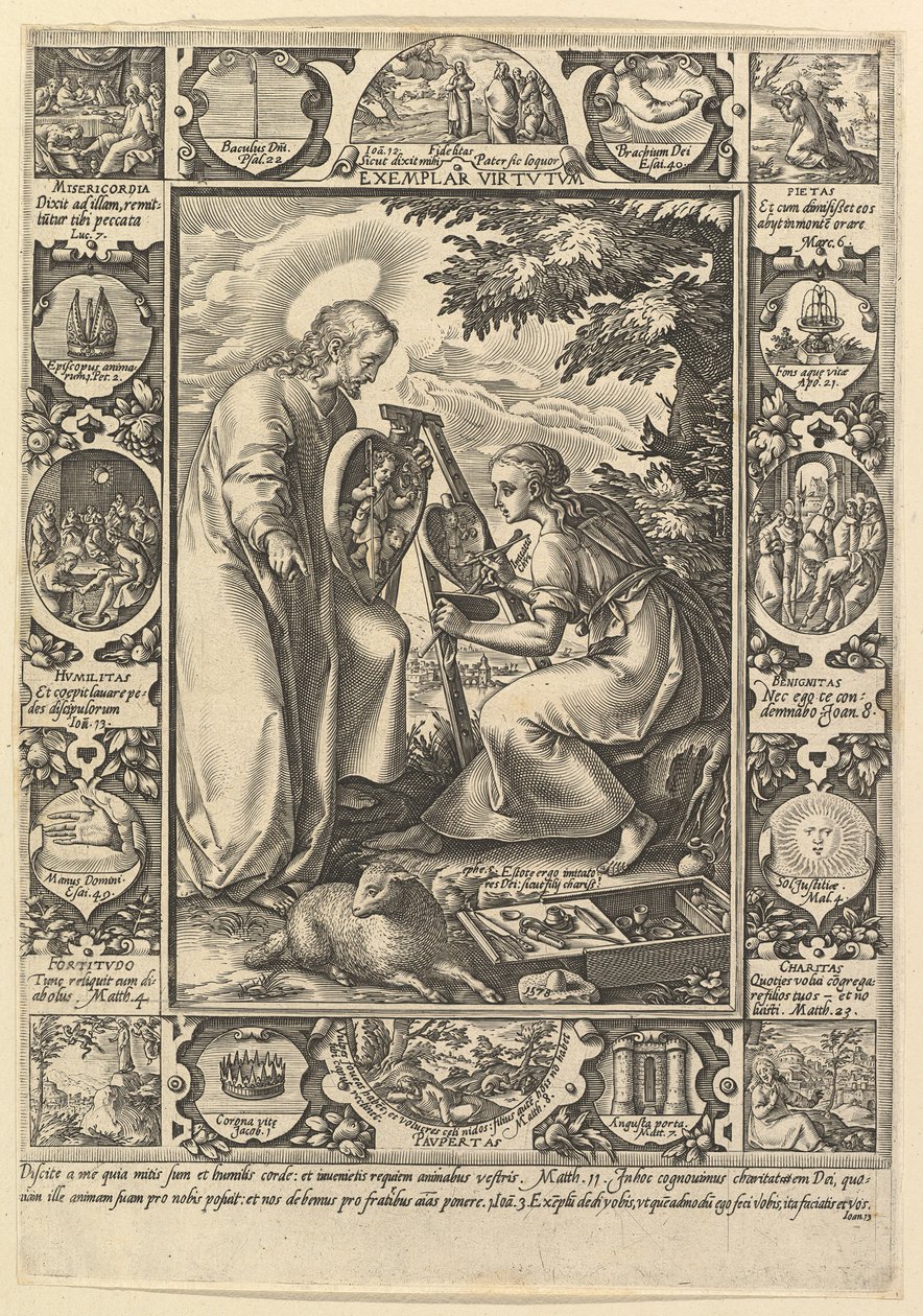 Esimerkki Virtutum, allegorisista kohtauksista Kristuksen elämästä.n.d. tekijältä Hendrik Goltzius