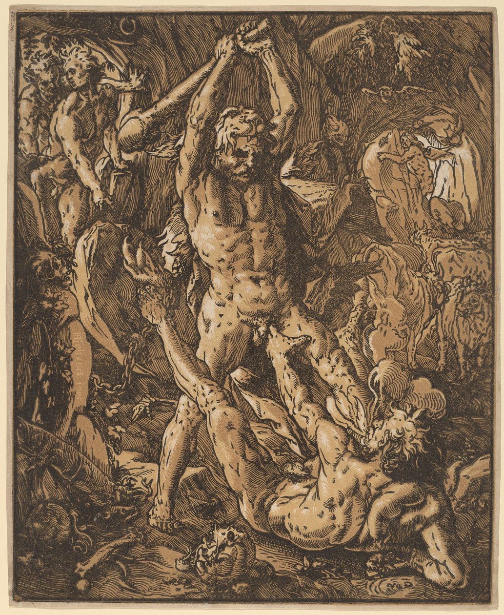 Hercules tappaa Cacuksen tekijältä Hendrik Goltzius