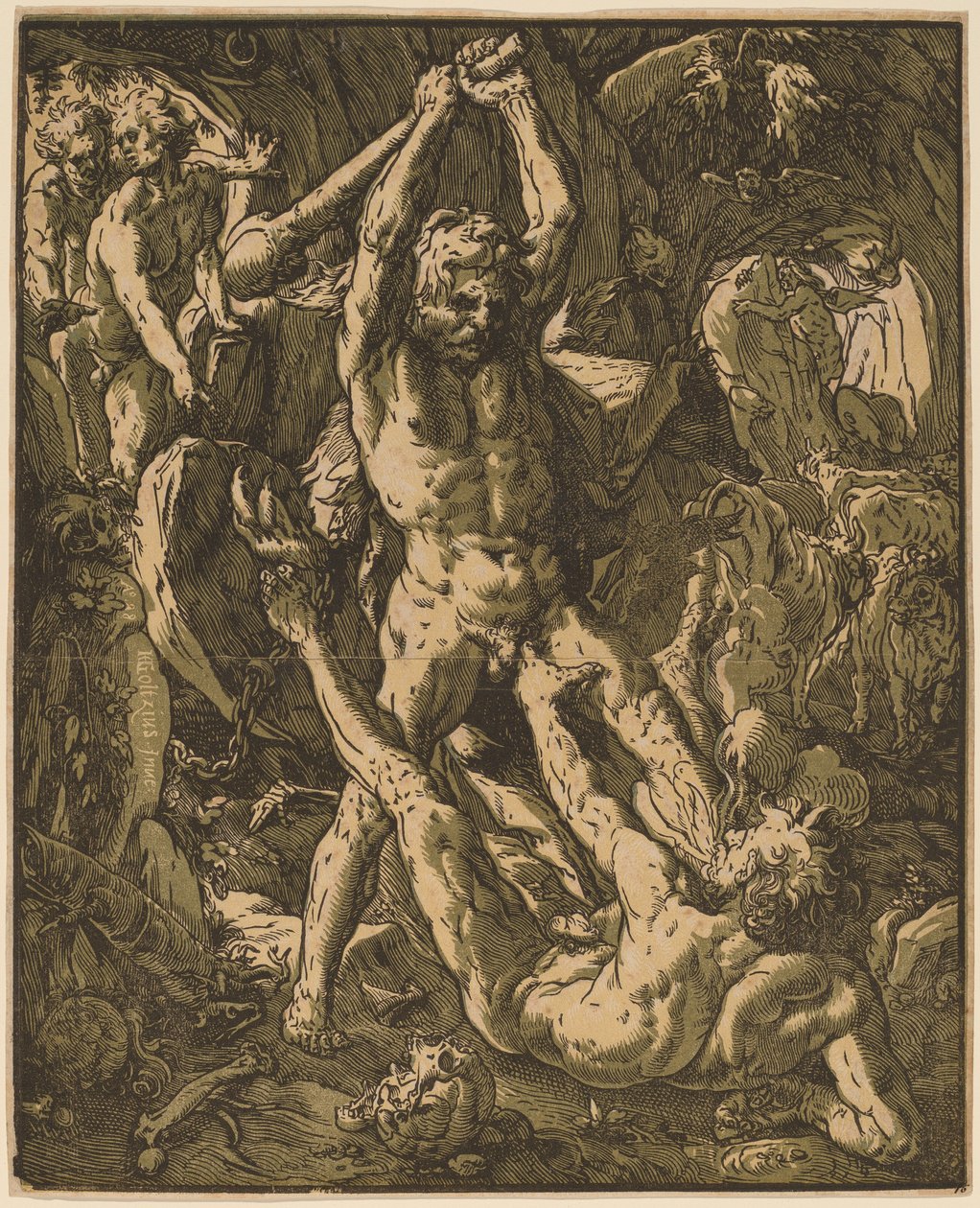 Hercules tappaa Cacuksen tekijältä Hendrik Goltzius