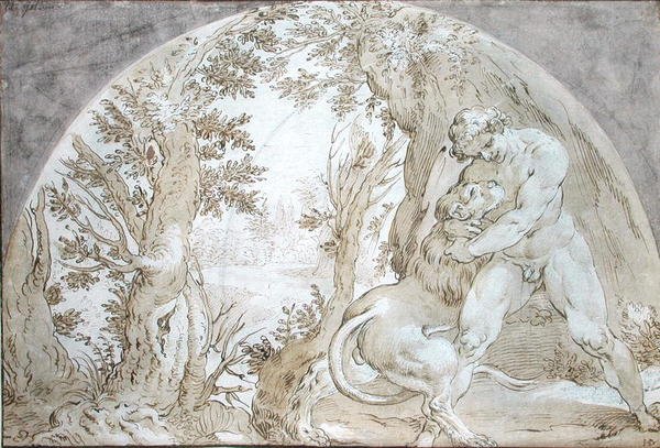 Hercules ja Nemean-leijona tekijältä Hendrik Goltzius