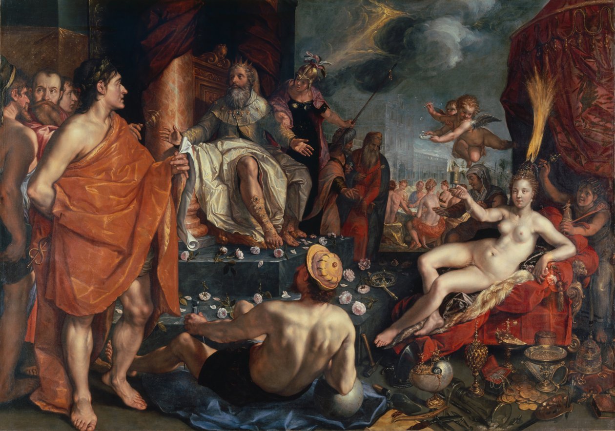 Hermes esittelee Pandoran kuningas Epimetheukselle, 1611 tekijältä Hendrik Goltzius