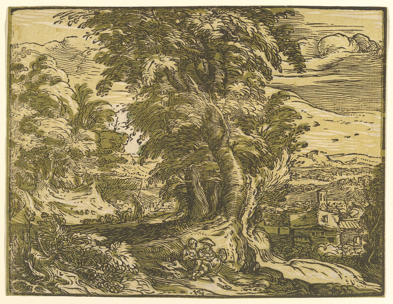 Maisema istuvan parin kanssa, vuoden 1595 jälkeen. tekijältä Hendrik Goltzius
