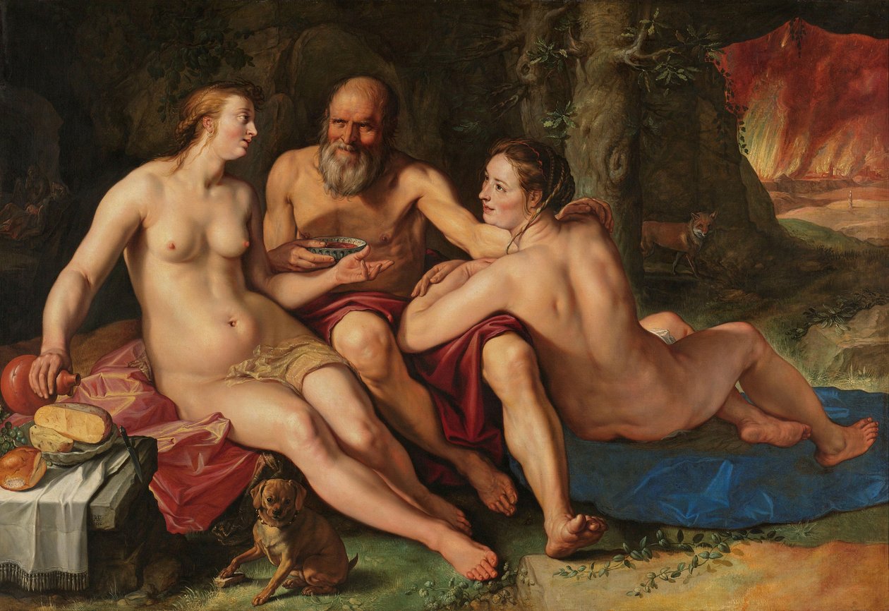 Loot ja hänen tyttärensä, 1616 tekijältä Hendrik Goltzius