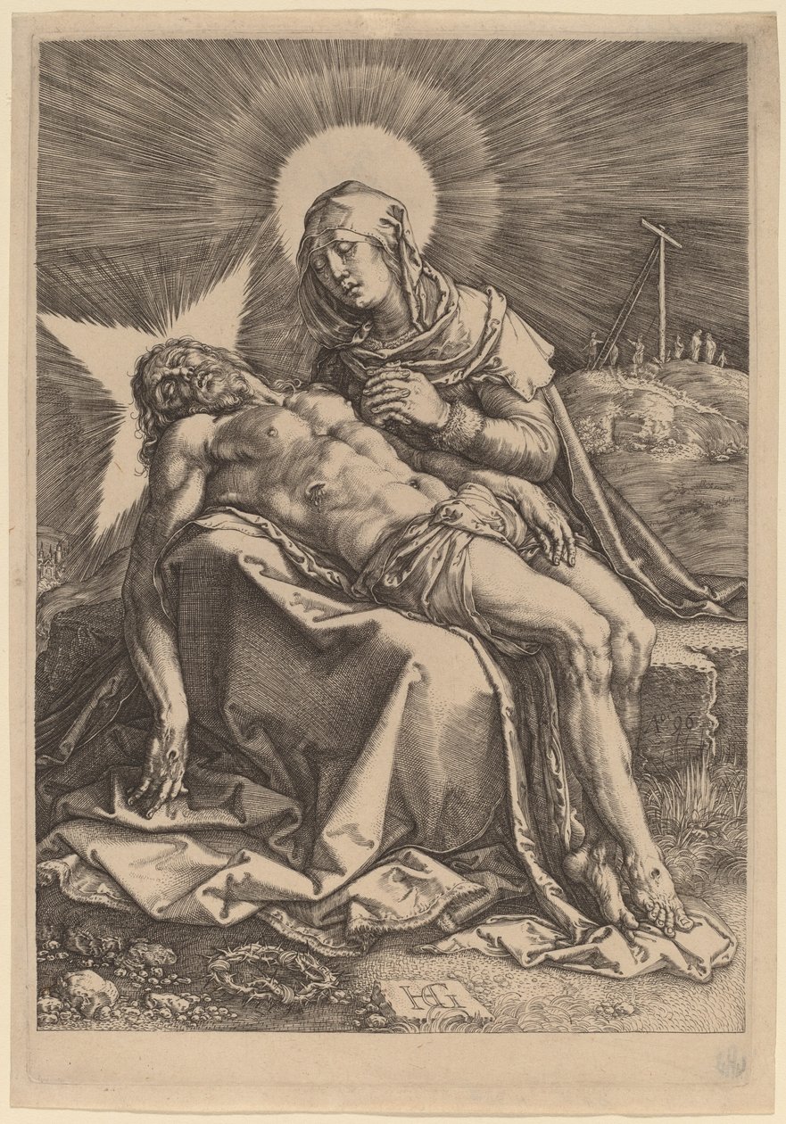 Pietà (Suruva neitsyt kuolleen Kristuksen sylissä) tekijältä Hendrik Goltzius