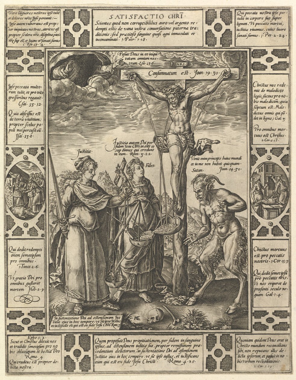 Satisfactio Christi, Allegorias of the Christian Faith, julkaisusta Christian ja Profane Allego.... tekijältä Hendrik Goltzius