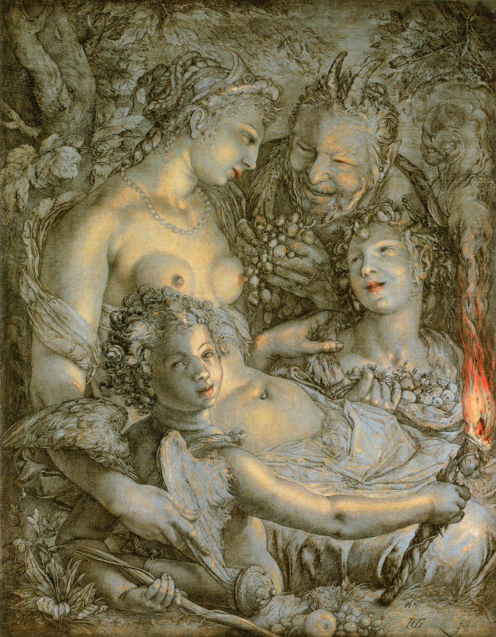 Sine Cerere et Libero friget Venus (Ilman Ceresiä ja Bacchusta Venus jäätyisi) tekijältä Hendrik Goltzius
