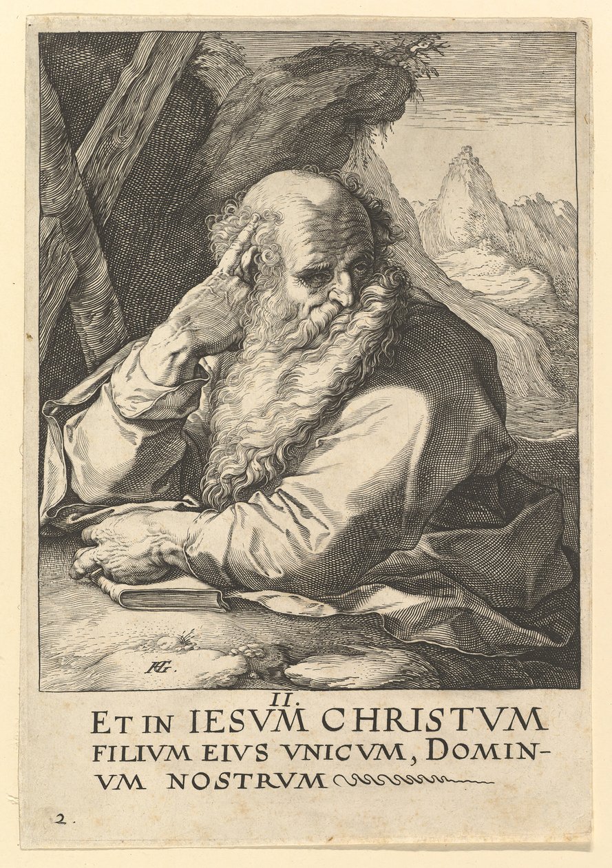 Pyhä Andreas, Kristuksesta, Apostoleista ja Pyhästä Paavalista uskontunnustuksen kanssa, n. 1589. tekijältä Hendrik Goltzius