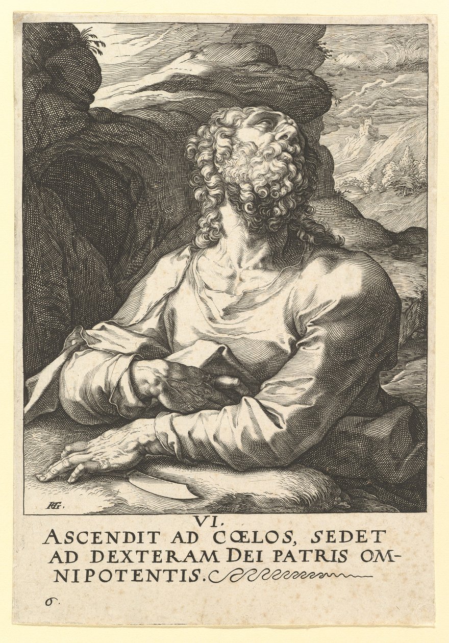 Pyhä Bartolomeus, Kristuksesta, Apostoleista ja Pyhästä Paavalista uskontunnustuksen kanssa, n. 1589. tekijältä Hendrik Goltzius