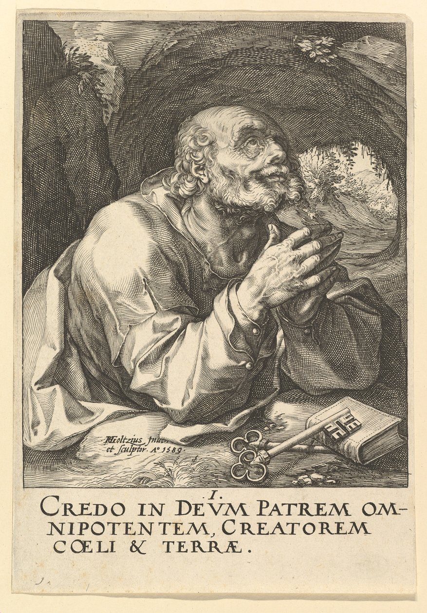 Pyhä Pietari, Kristuksesta, Apostoleista ja Pyhästä Paavalista uskontunnustuksen kanssa, 1589. tekijältä Hendrik Goltzius