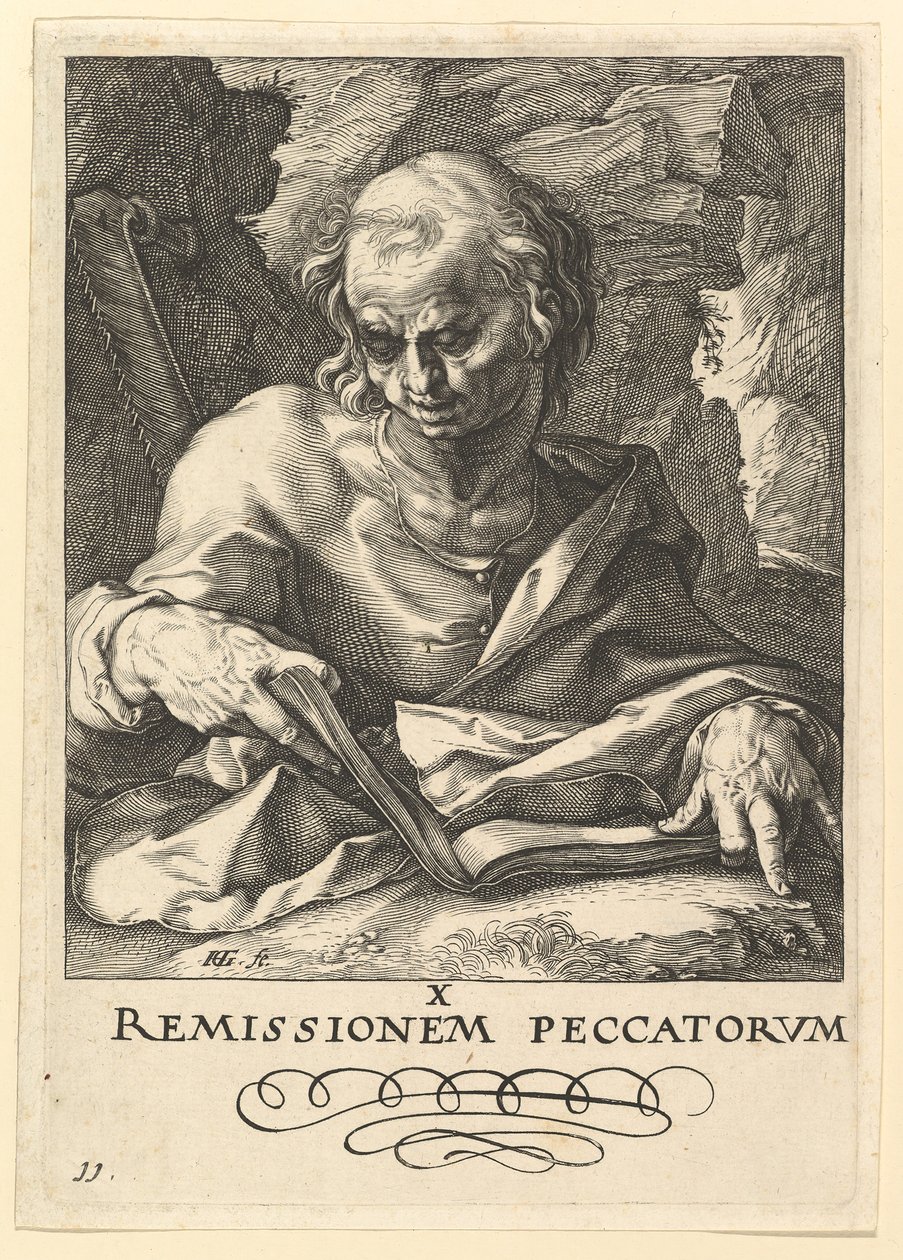 Pyhä Simon, Kristuksesta, Apostoleista ja Pyhästä Paavalista uskontunnustuksen kanssa, n. 1589. tekijältä Hendrik Goltzius