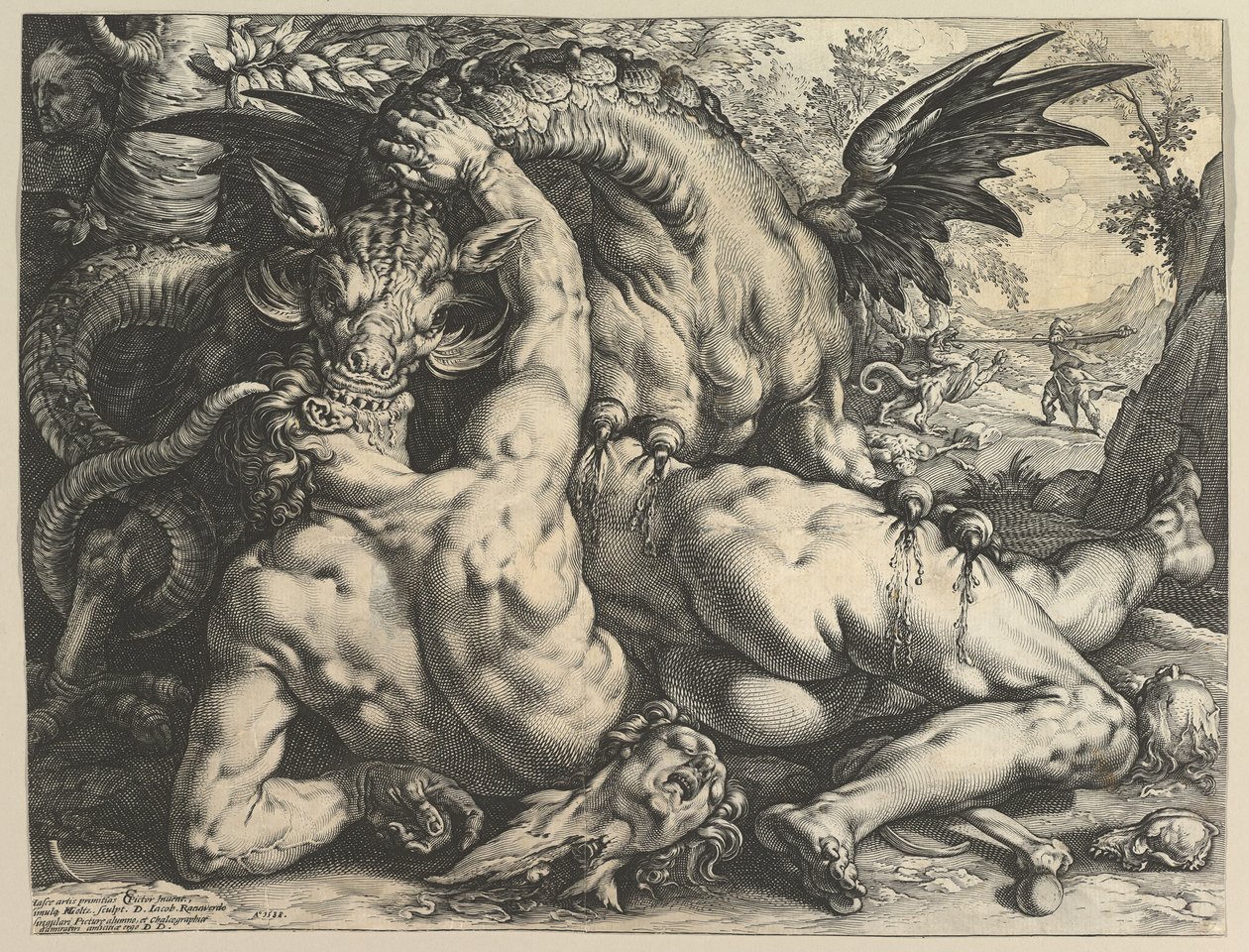 Lohikäärme, joka syö Cadmuksen seuralaisia, 1588. tekijältä Hendrik Goltzius