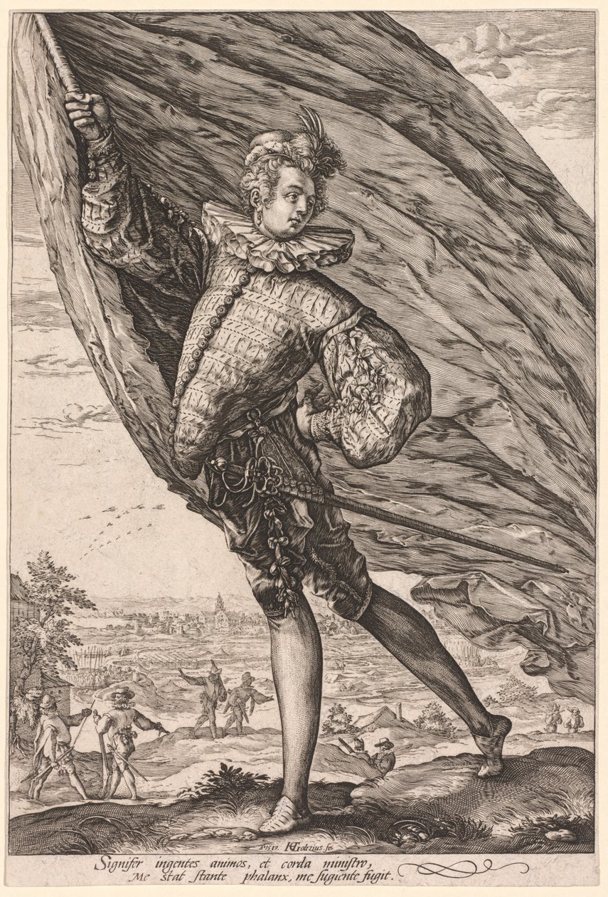 Standard Bearer, käännetty vasemmalle, 1587. tekijältä Hendrik Goltzius