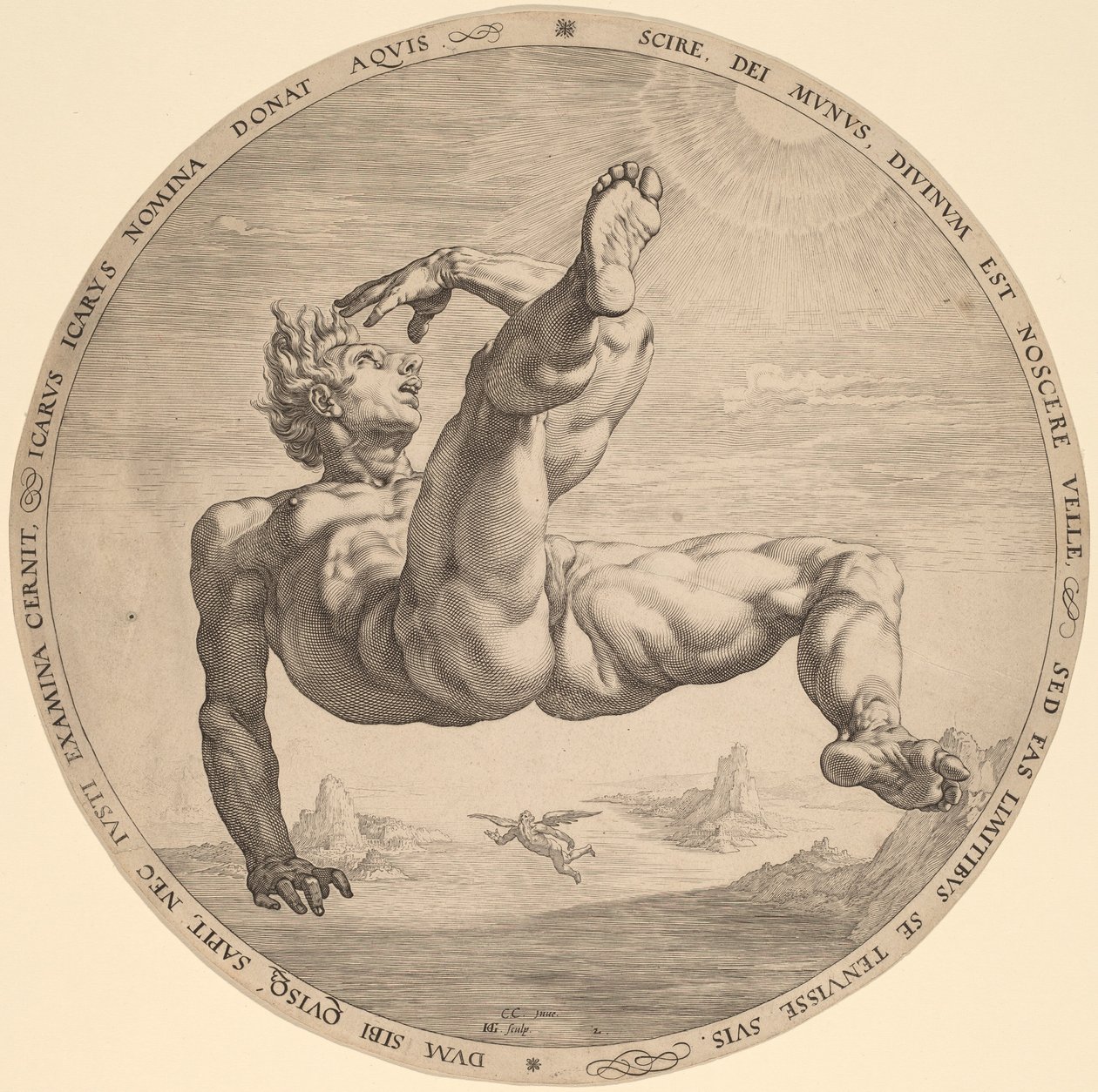 Icarus tekijältä Hendrik Goltzius, after Cornelis Cornelisz van Haarlem