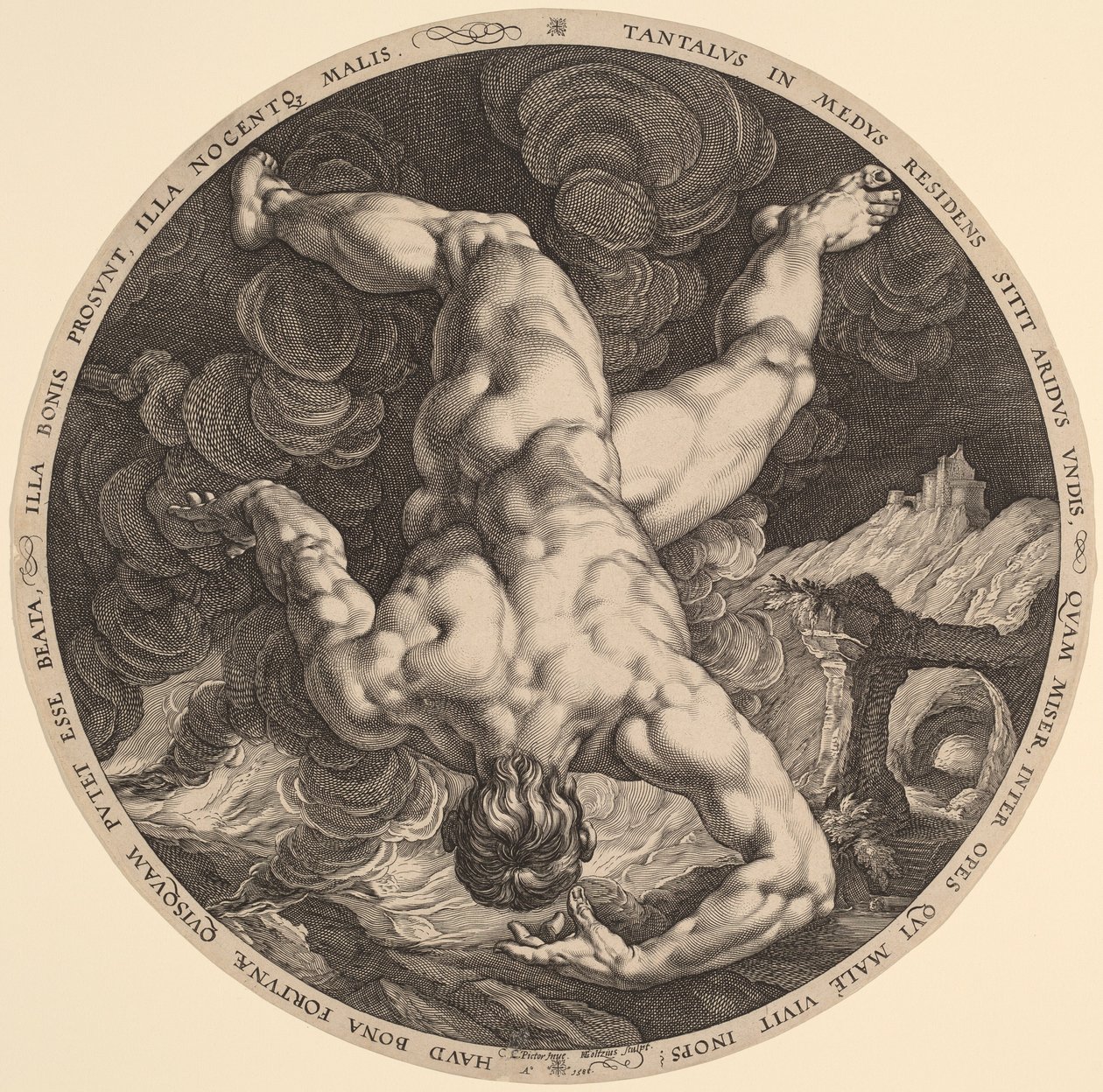 Tantalus tekijältä Hendrik Goltzius, after Cornelis Cornelisz van Haarlem
