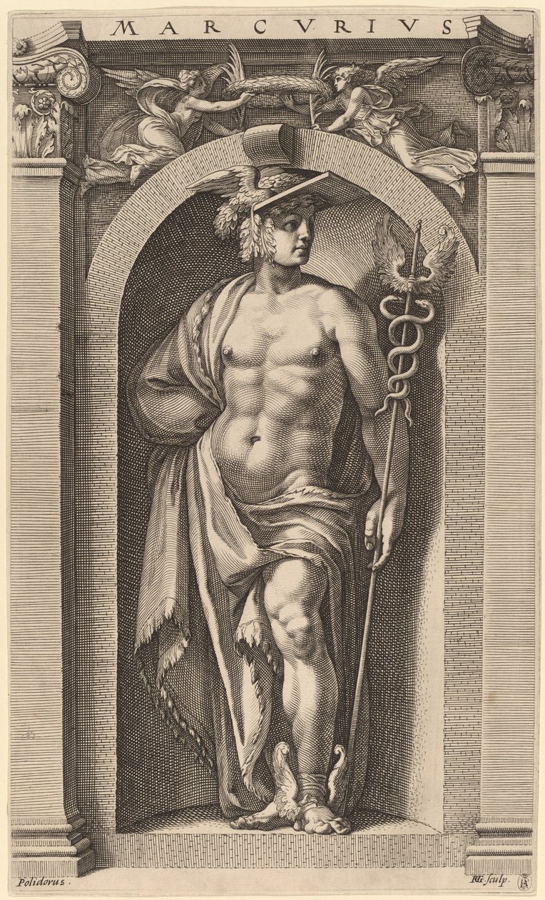 Merkurius tekijältä Hendrik Goltzius after Polidoro da Caravaggio