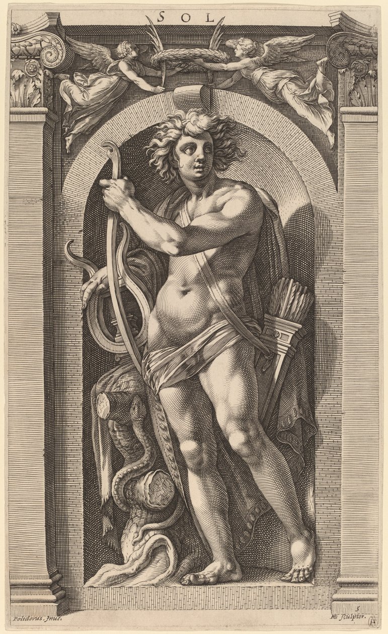 Sol tai Apollo tekijältä Hendrik Goltzius after Polidoro da Caravaggio