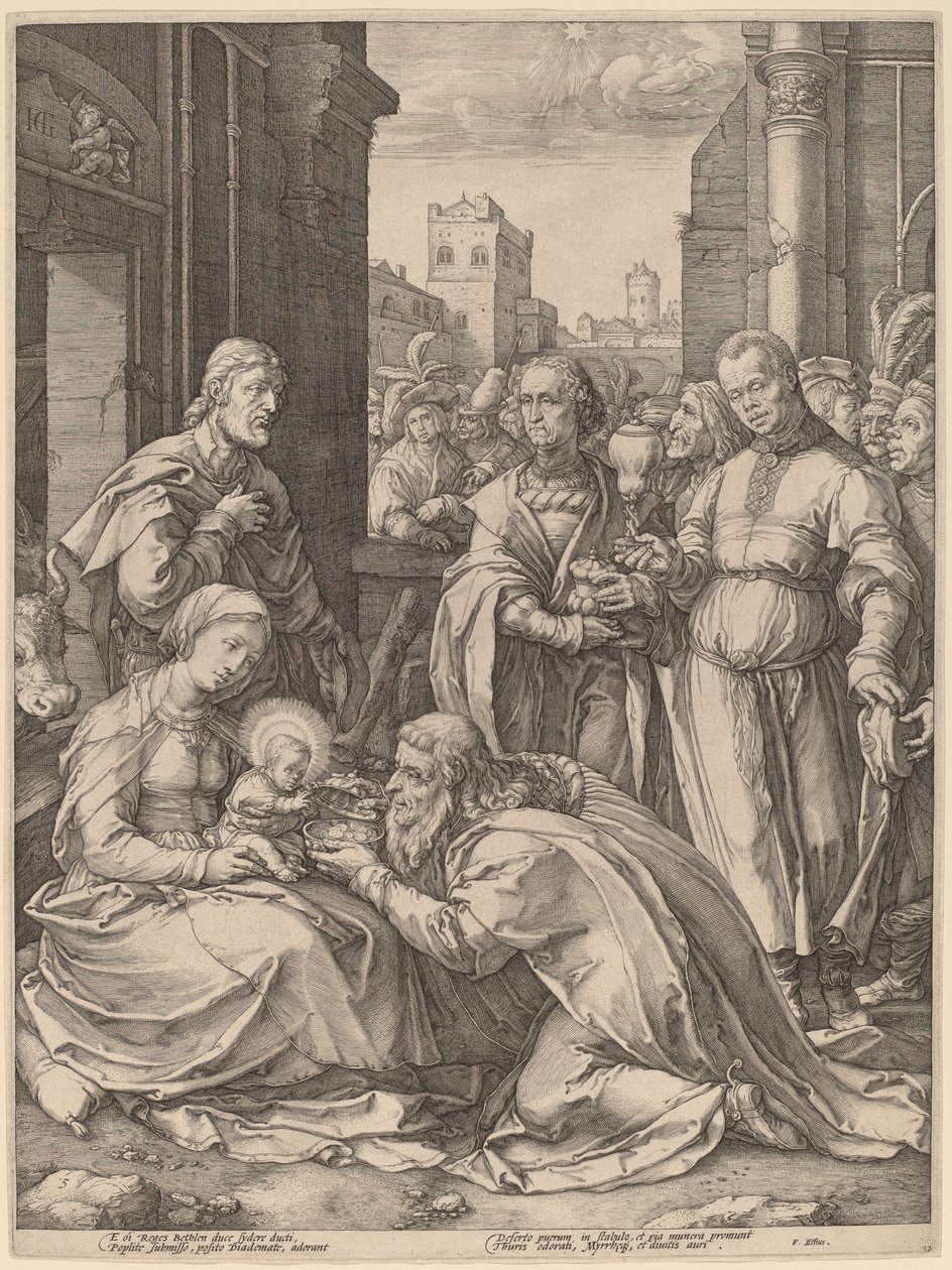 Maagien palvonta tekijältä Hendrik Goltzius in the style of Lucas van Leyden