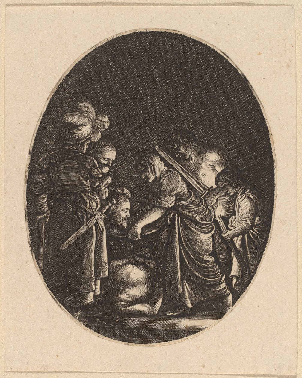Pyhän Johannes Kastajan pään mestaus tekijältä Hendrik Goudt after Adam Elsheimer