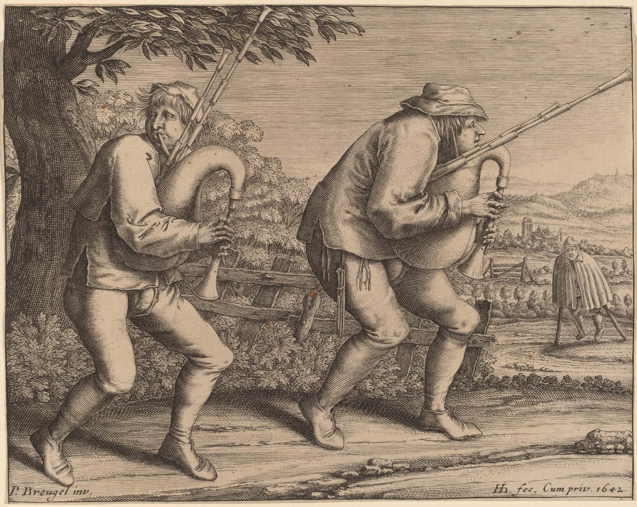 Kaksi säkkipillisoitinta tekijältä Hendrik Hondius I after Pieter Bruegel the Elder