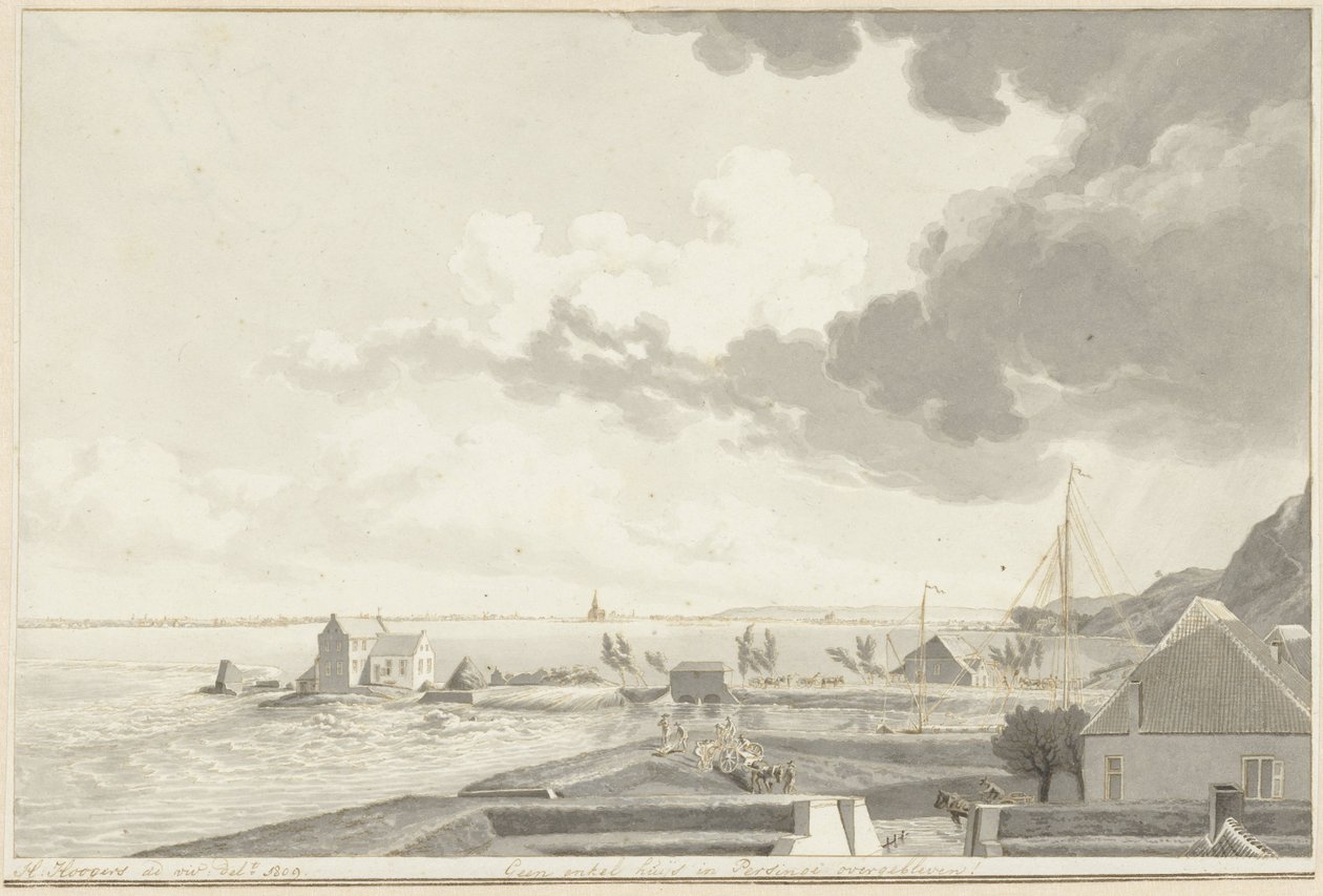 Veden alla oleva Ooijpolder ja Persingen kaukana, 1809 tekijältä Hendrik Hoogers (signed by artist)