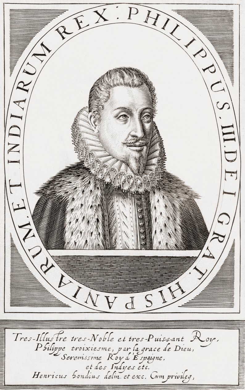 Espanjan kuningas Philip III ja Filip II, Portugalin kuningas, tekijältä Hendrik I (after) Hondius