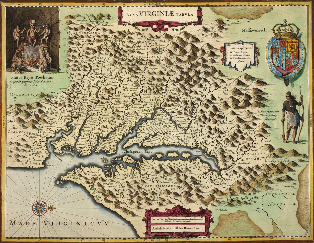 Virginian kartta (käsinvärinen kaiverrus) tekijältä Hendrik I Hondius