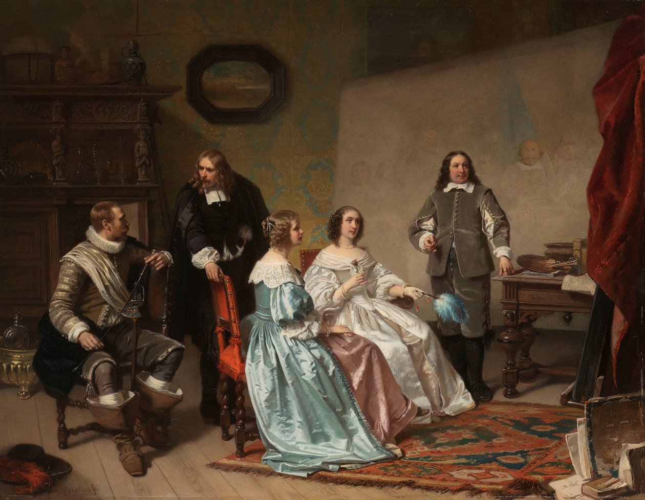 Oranssin prinsessa vierailee Bartholomeus van der Helstin työpajassa tekijältä Hendrik Jacobus Scholten