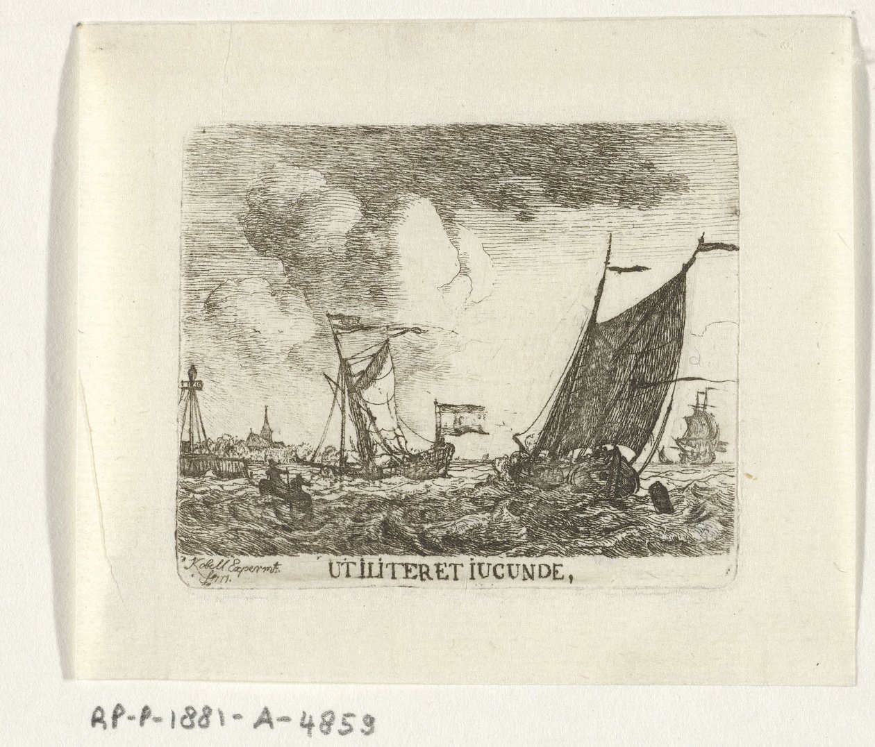 Schepen op woelig vesi Hyödyllinen ja nautinnollinen (otsikko esineessä) tekijältä Hendrik Kobell