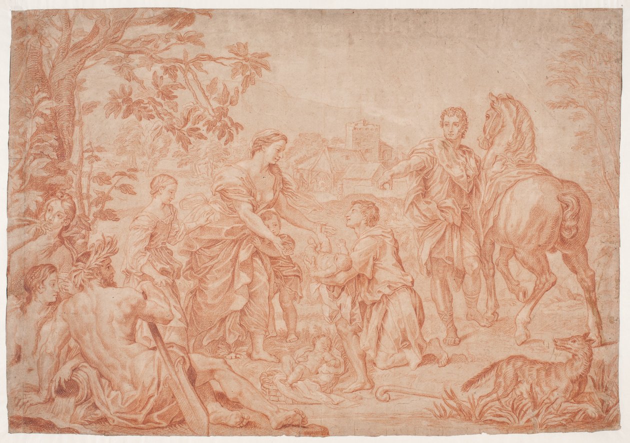 Romulus ja Remus (Livius 1, 4). Studie efter Carlo Marattis maleri i Sanssouci, Potsdam (udf. 1692 Niccolo Maria Pallavicinille) tekijältä Hendrik Krock