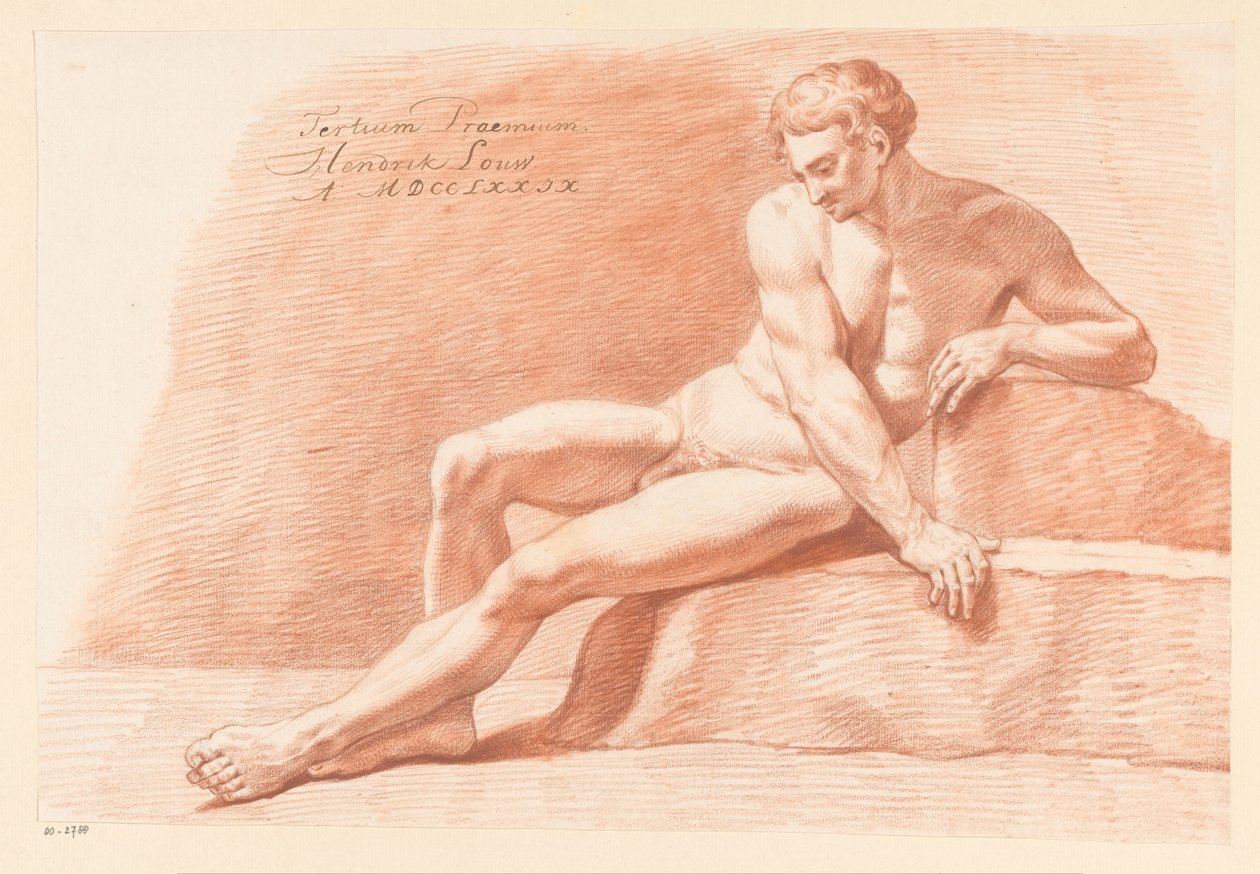 Istuva alaston mies edestä katsottuna (3. palkinto 1779) tekijältä Hendrik Louw