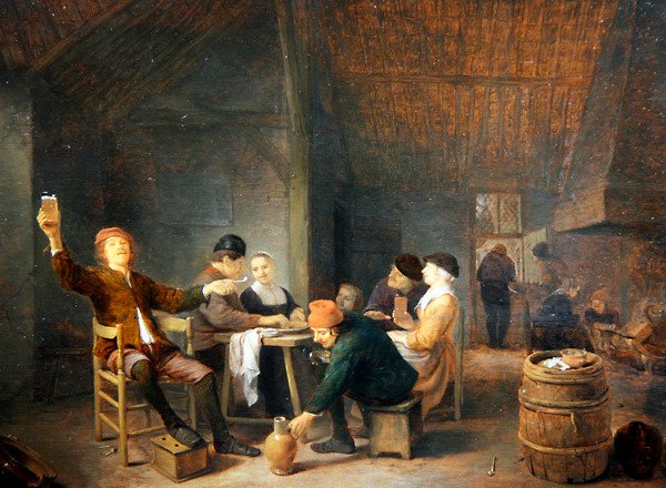 Talonpojat iloitsemassa tavernassa (öljy paneelille) tekijältä Hendrik Martensz Sorgh
