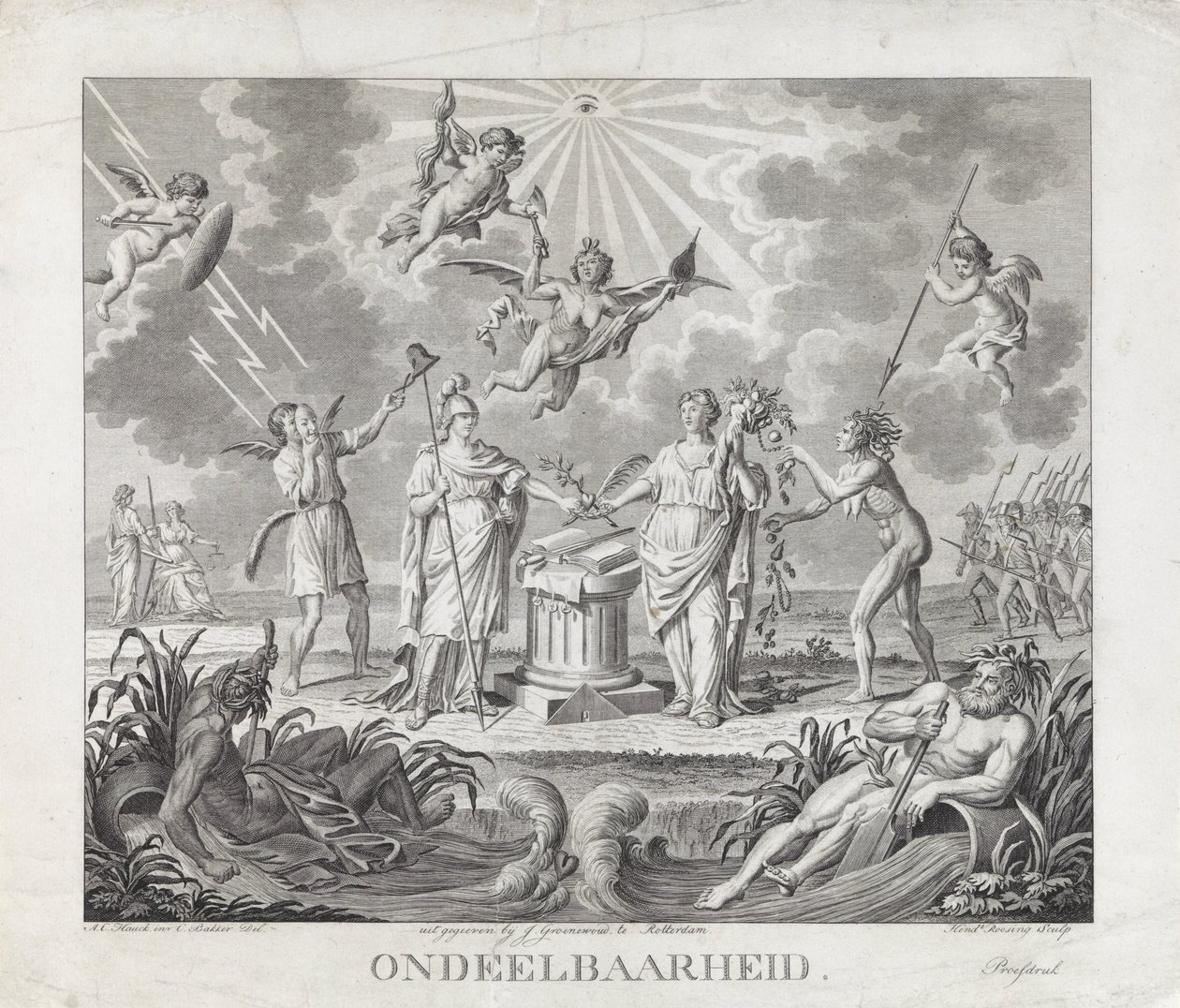 Jakamattomuuden allegooria, 1795 Jakamattomuus (otsikko objektissa) Neljä allegoriaa vallankumouksesta vuonna 1795 (sarjan nimi) tekijältä Hendrik Roosing