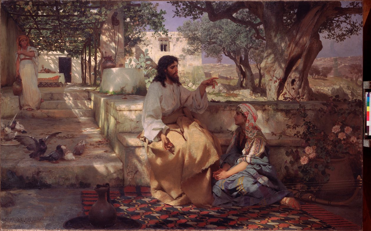 Kristus Martan ja Marian talossa. Henryk Siemiradzkin (1843-1902) maalaus öljy kankaalle tekijältä Henryk Siemiradzki