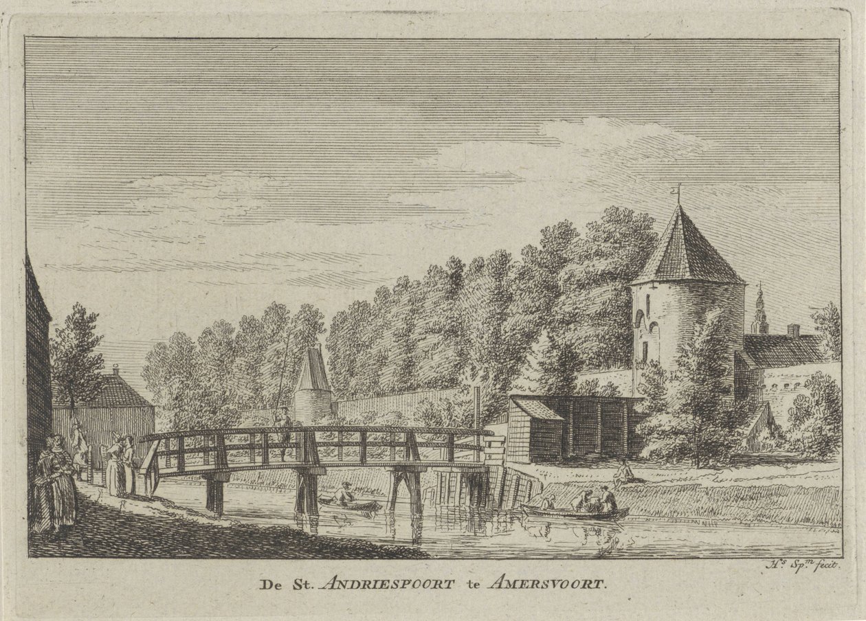 Näkymä Sint Andriespoortille Amersfoortissa St. Andriespoort Amersvoortissa (otsikko esineessä) tekijältä Hendrik Spilman