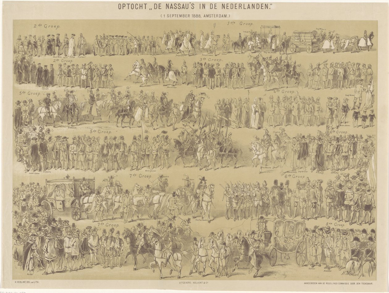 Nassaun kulkue Alankomaissa. (1. syyskuuta 1888, Amsterdam.) (otsikko esineessä) tekijältä Hendrik Verlint