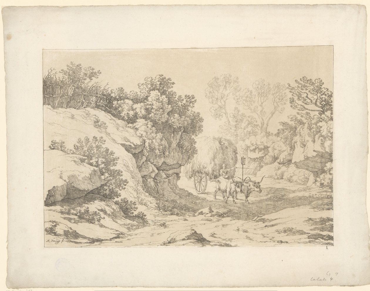 Heinävaunu tiellä Tentamina Lithographica (sarjan nimi) Italian maisemat (sarjan nimi) tekijältä Hendrik Voogd