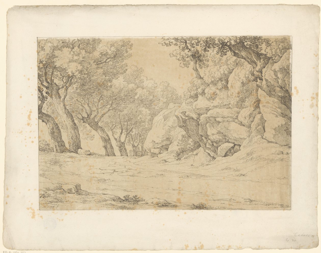 Avenue umpeen kasvaneilla kivillä Tentamina Lithographica (sarjan nimi) Italian maisemat (sarjan nimi) tekijältä Hendrik Voogd
