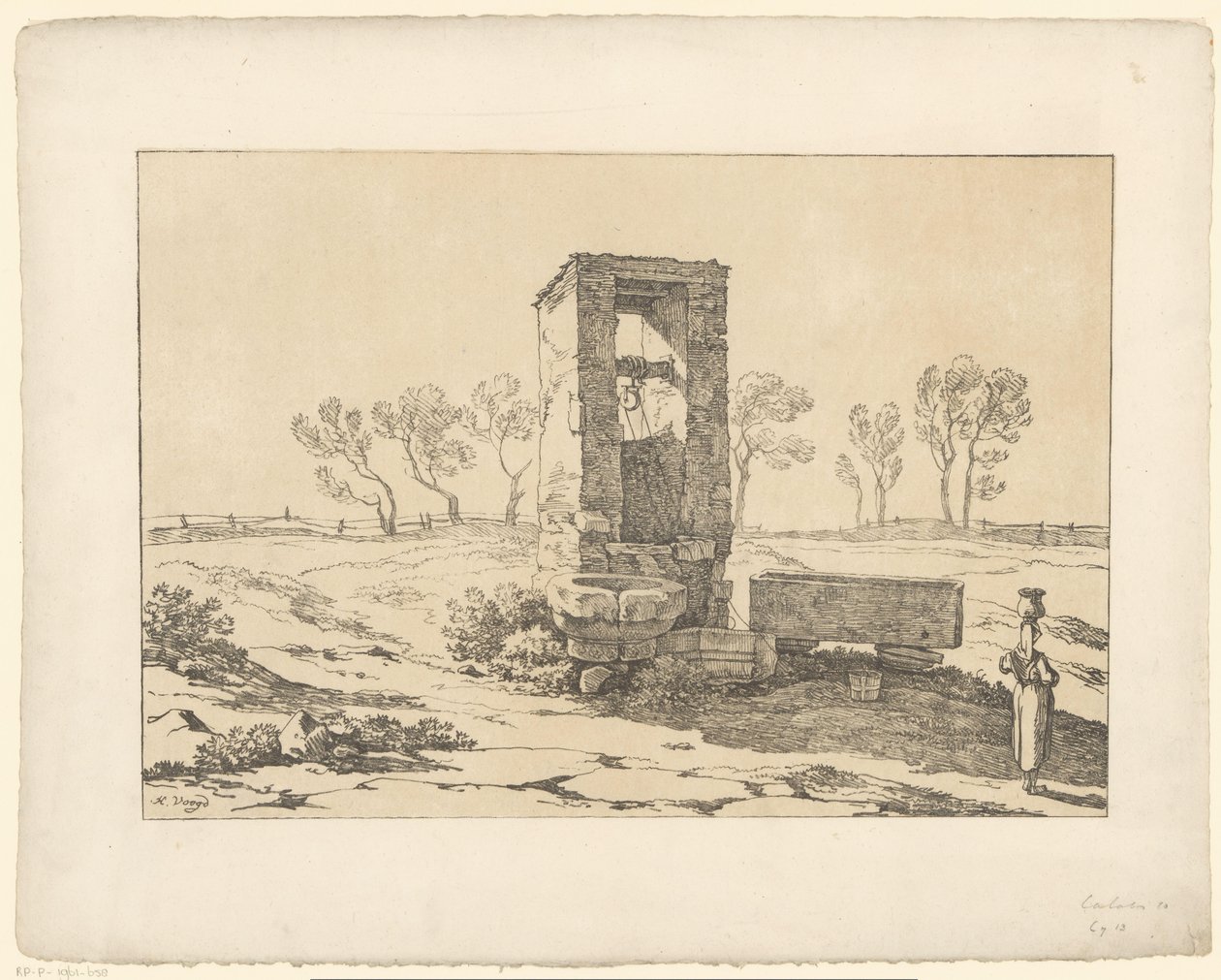 Nainen hyvässä kunnossa Tentamina Lithographica (sarjan nimi) Italian maisemat (sarjan nimi) tekijältä Hendrik Voogd