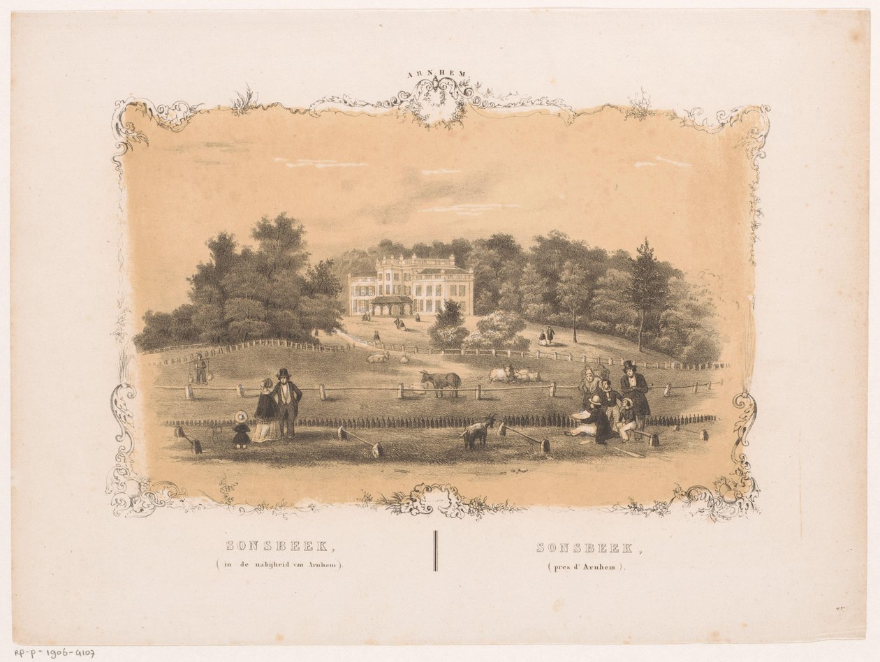 Näkymä Sonsbeekin kartanolle Sonsbeek (lähellä Arnhemia) (otsikko esineessä) Arnhem (sarjan nimi esineellä) tekijältä Hendrik Wilhelmus Last (attributed to)