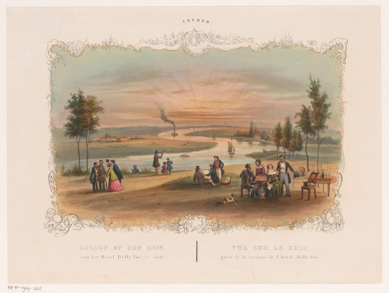 Näkymä Ala-Reinille Hotel Bellevuesta Arnhemissa Näkymä Reinille Hotel Belle Vuesta (otsikko esineessä) Arnhem (sarjan nimi esineellä) tekijältä Hendrik Wilhelmus Last (attributed to)