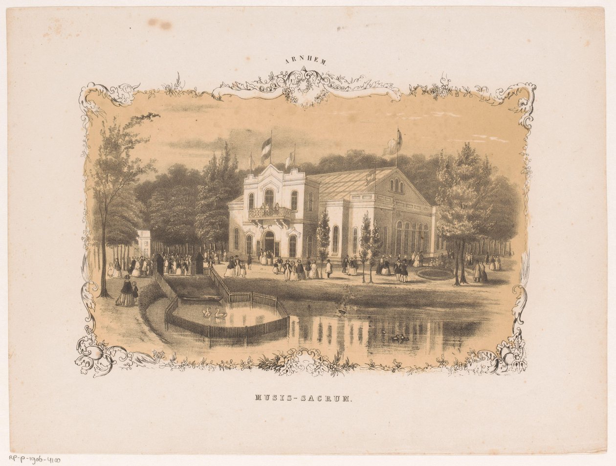 Näkymä Arnhemin konserttisalille Musis sacrum (otsikko esineessä) Arnhem (sarjan nimi esineellä) tekijältä Hendrik Wilhelmus Last (attributed to)