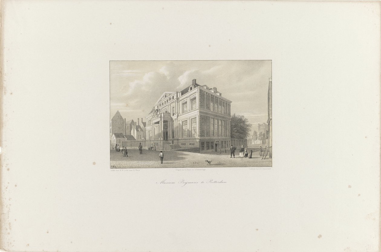 Näkymä Boijmans-museosta Rotterdamissa, 1854 Boijmans-museo Rotterdamissa (nimi esineessä) Toonkunstin edistämisyhdistys, sen musiikkifestivaali ja Rotterdamin kaupunki. muisto vuodelta 1854 (sarjan nimi esineessä) tekijältä Hendrik Wilhelmus Last