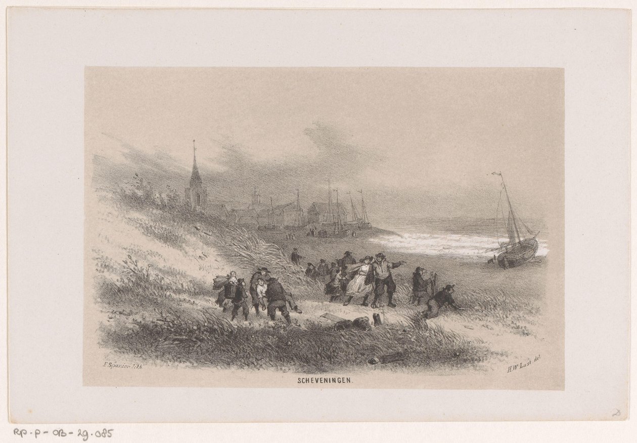 Scheveningen myrskyn aikana 28. toukokuuta 1860 Scheveningen (otsikko esineessä) Albumi kymmenestä litografoidusta luonnoksesta, jotka kuvaavat Tooneelen of the Destruction, 28. toukokuuta 1860 myrskyn kiihottamana Gravenhaagsche Boschissa Scheveningenissä tekijältä Hendrik Wilhelmus Last