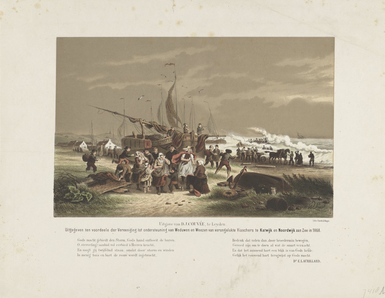 Rantakohtaus surevien kalastajien vaimojen kanssa, 1868 tekijältä Hendrik Wilhelmus Last