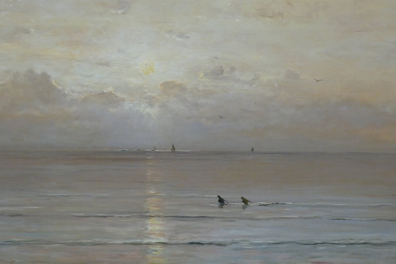 Hollanti: Auringonlasku katkaravunpyytäjien kanssa tekijältä Hendrik Willem Mesdag