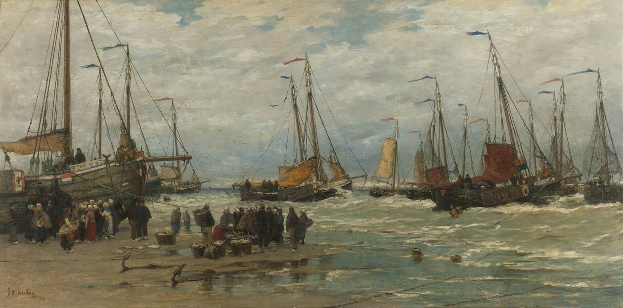 Vaaleanpunaisten kalastaminen Breaking Wavesissa Pinken in de branding tekijältä Hendrik Willem Mesdag