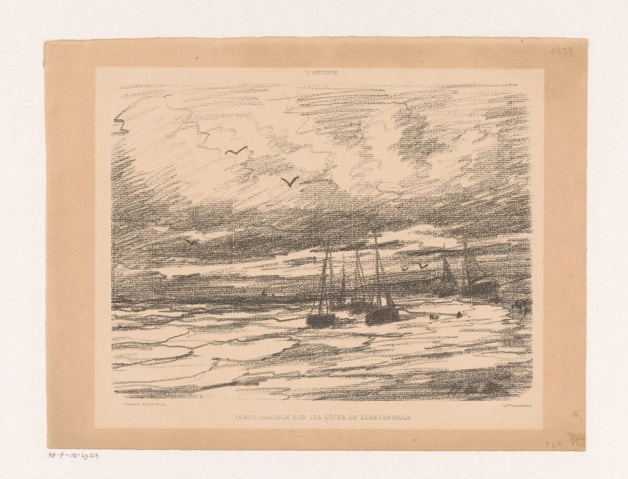 Myrskyinen sää Scheveningenin rannikolla Temps orageux sur les côtes de Scheveningue (otsikko esineessä) tekijältä Hendrik Willem Mesdag