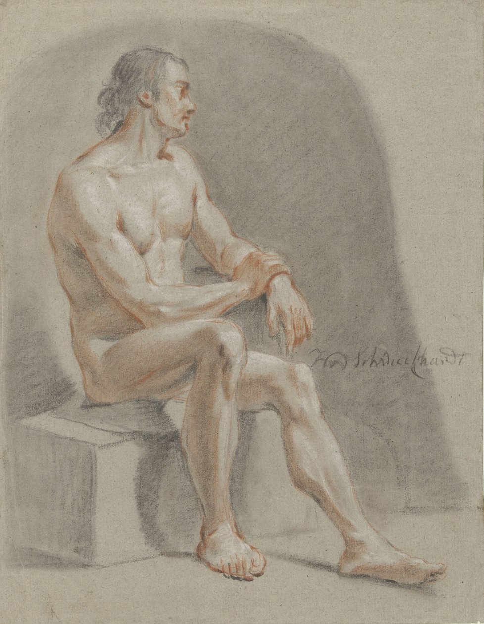 Mies alaston, istuu, kasvot oikealleMies alaston, istuu, kasvot oikealle tekijältä Hendrik Willem Schweickhardt